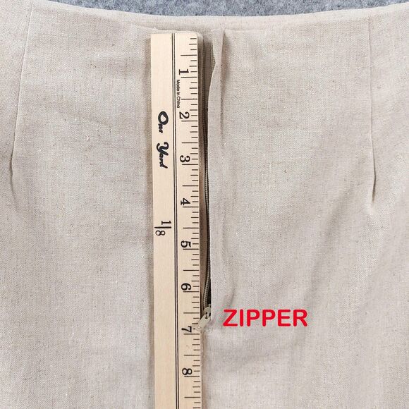 Marla Kim Skirt Sz XL Beige Linen Cotton Blend Midi Modest Slit Career Chic - Picture 8 of 12